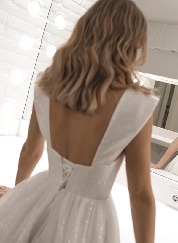 Sequin Sleeveless Short Elegant Sweetheart Chic A-line Wedding Dresses - Image 6