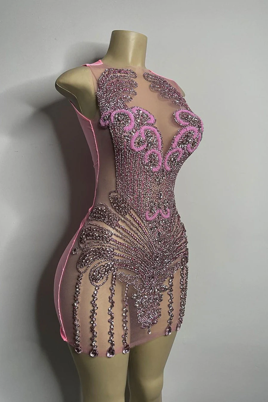 Sequined Mermaid Jewel Jersey Beading Sleeveless Mini Rhinestone Party Dress - Image 2