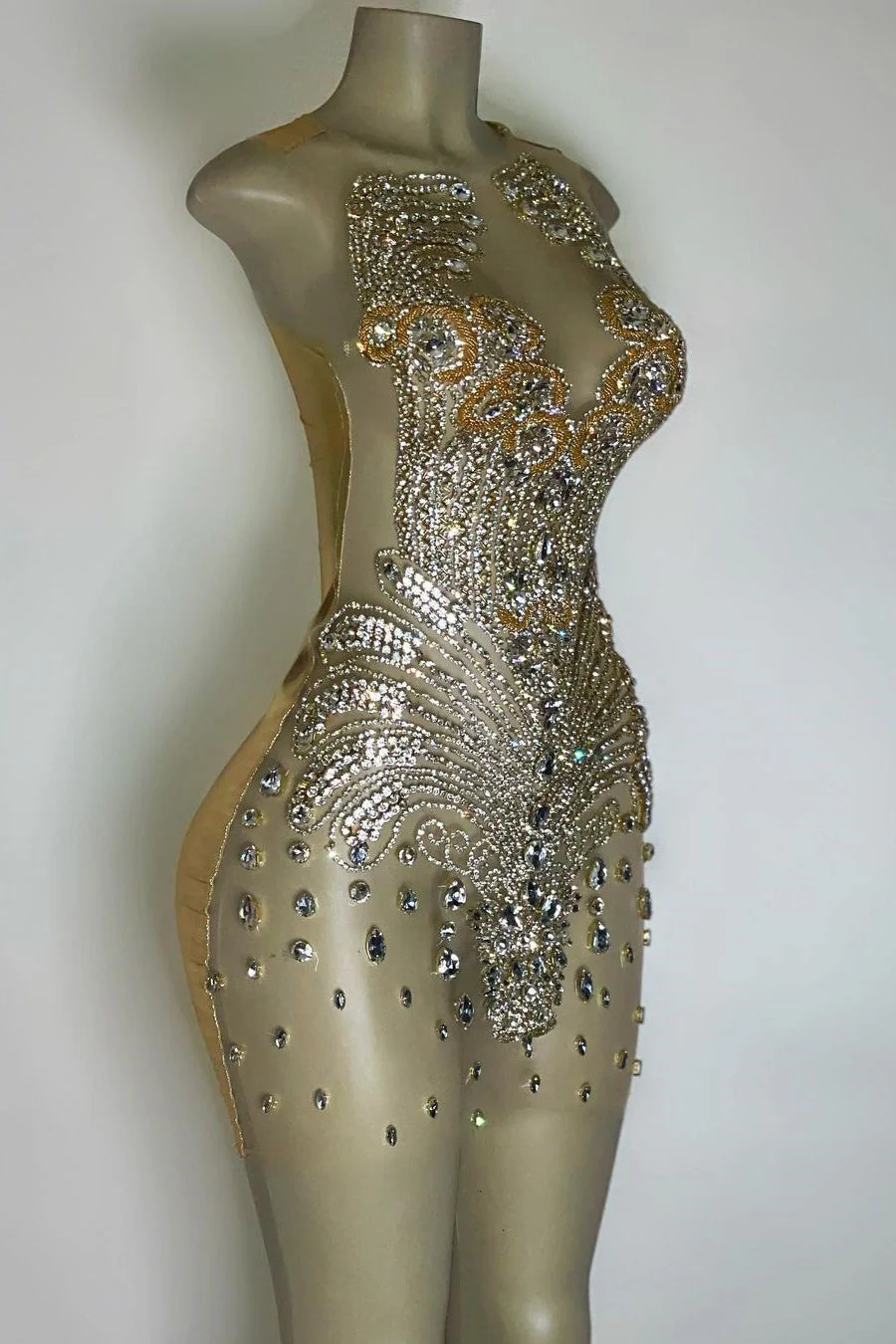 Sequined Mermaid Jewel Jersey Beading Sleeveless Mini Rhinestone Party Dress - Image 2