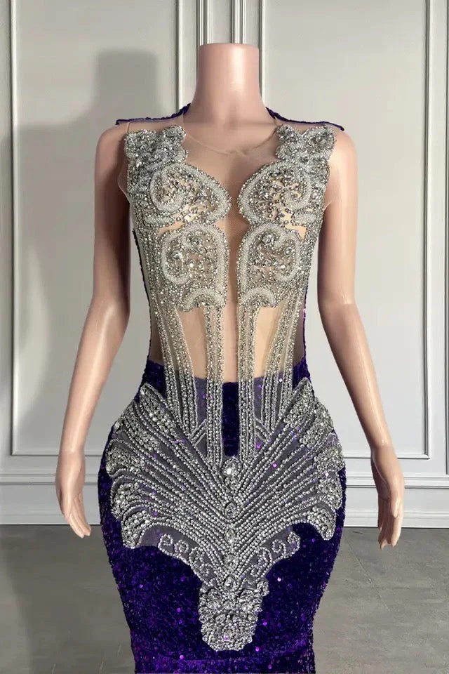 Sequined Sleeveless Mermaid Prom Dress with Beadings - Image 2