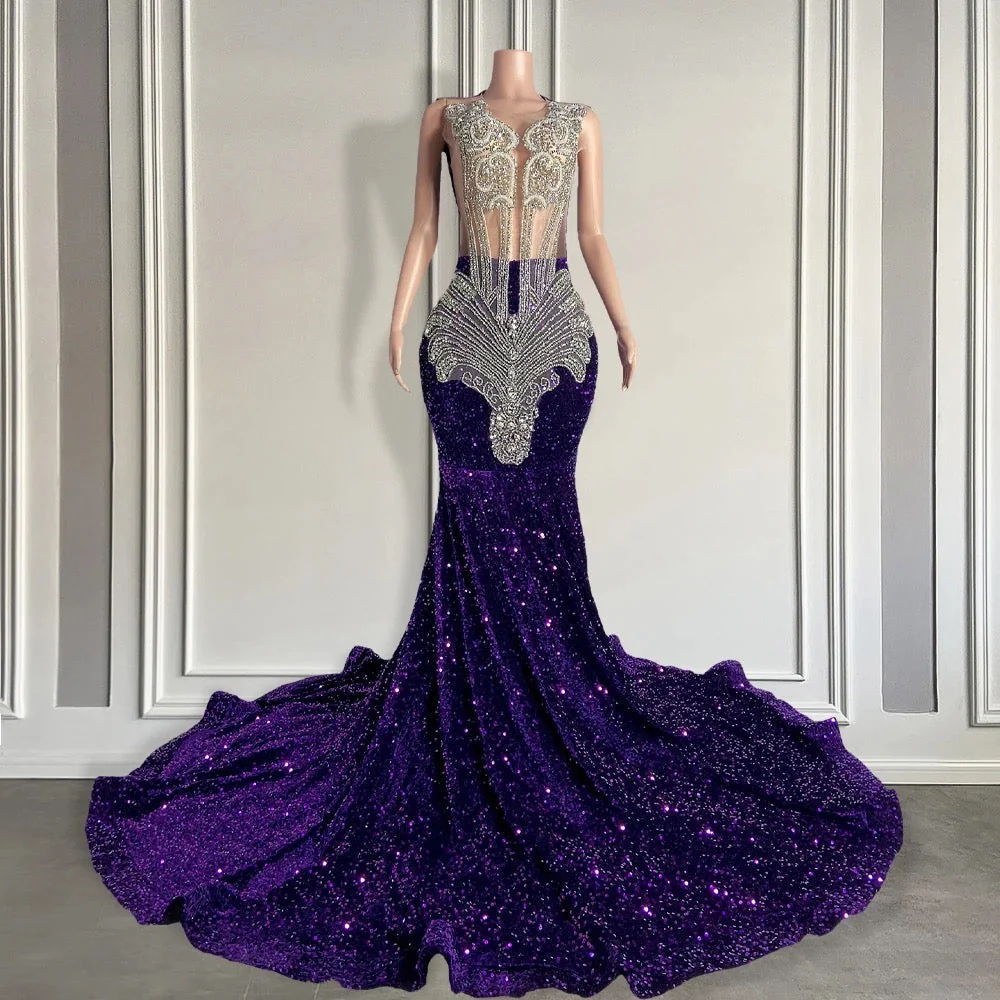 Sequined Sleeveless Mermaid Prom Dress with Beadings - Image 4