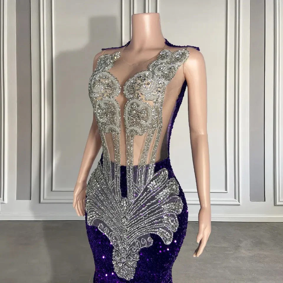 Sequined Sleeveless Mermaid Prom Dress with Beadings - Image 8