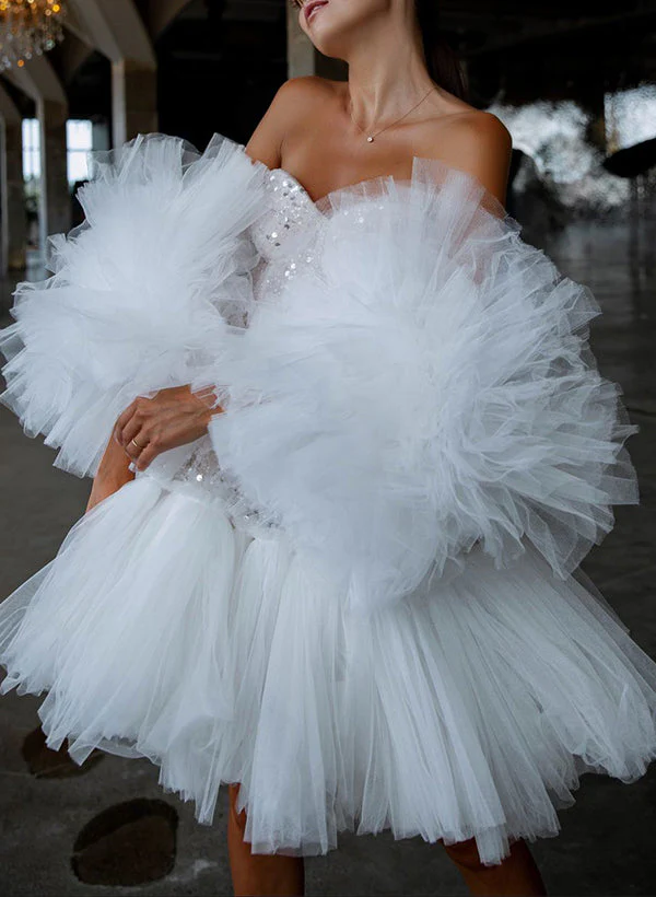 Sequined Wedding Dresses Chic A-line Elegant Sweetheart Short - Image 2