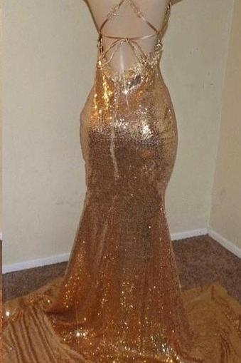 Sequins Sleeveless Front Slit Floor Length Mermaid Dresses - Image 4