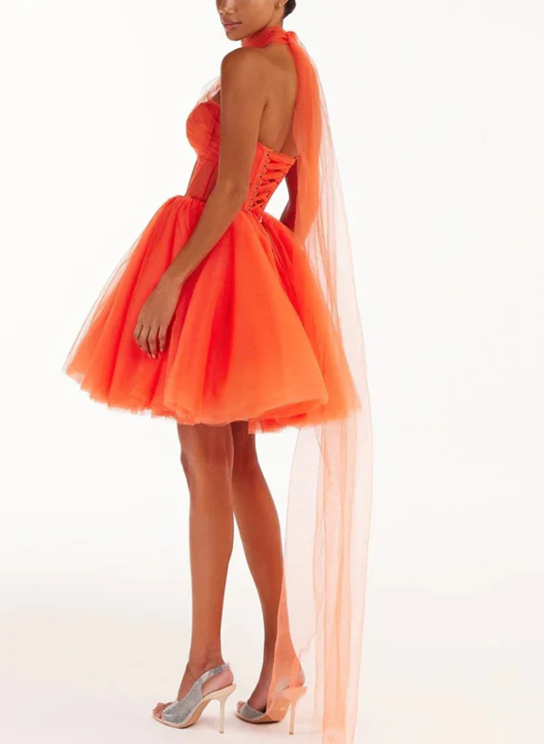 Sexy A-Line Halter Sleeveless Short/Mini Tulle Homecoming Dresses - Image 2