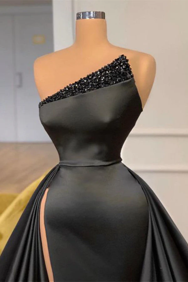 Sexy Black Beadings Prom Dress Long With Split On Sale - Image 2