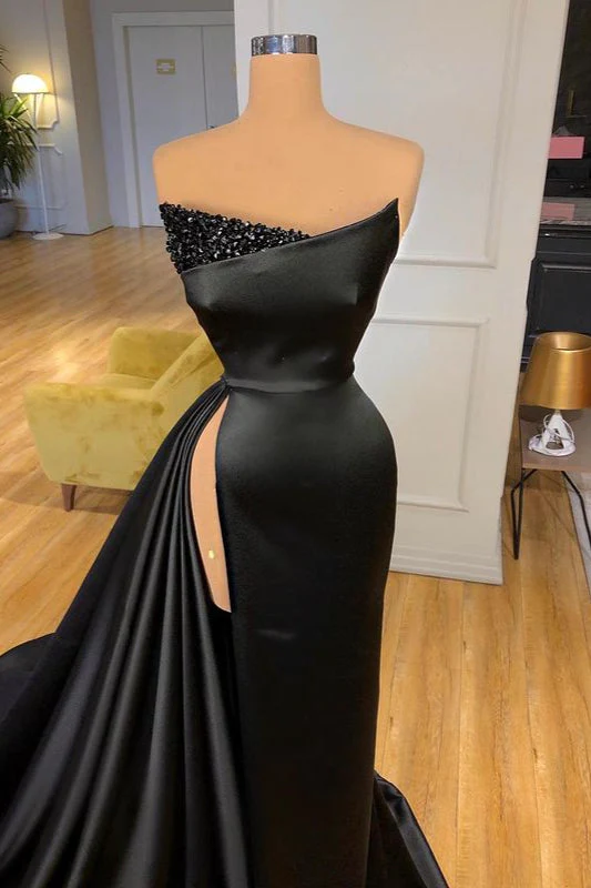 Sexy Black Long Prom Dress With Split Beadings Evening Gowns - Image 2
