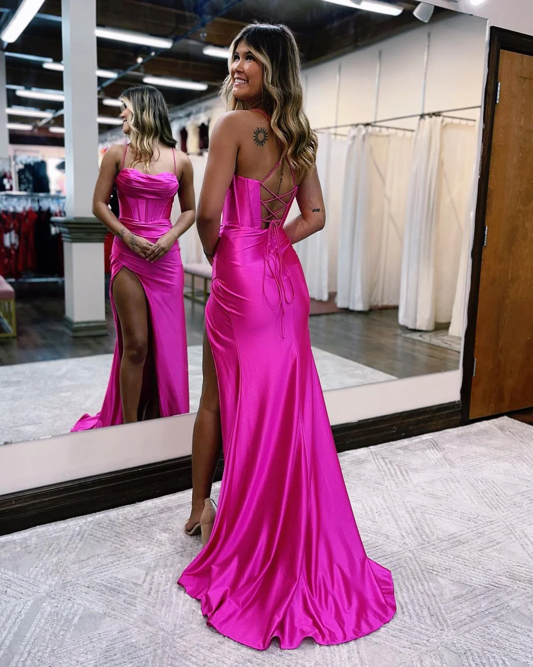 Classic Spaghetti Strap Sleeveless Mermaid Prom Dresses With Ruffles Long - Image 8
