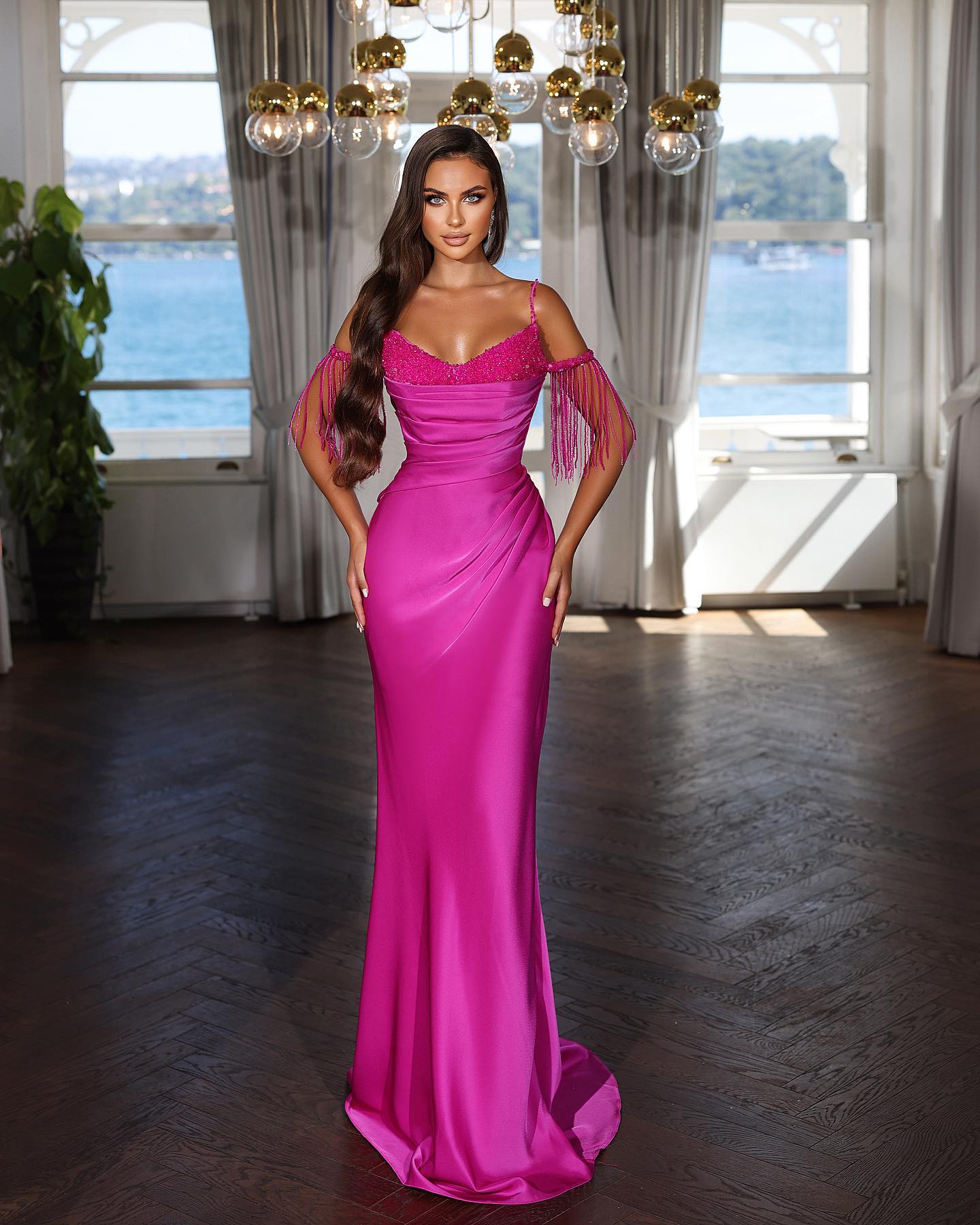 Classic Spaghetti Straps Mermaid Evening Dress with Beads - Image 2