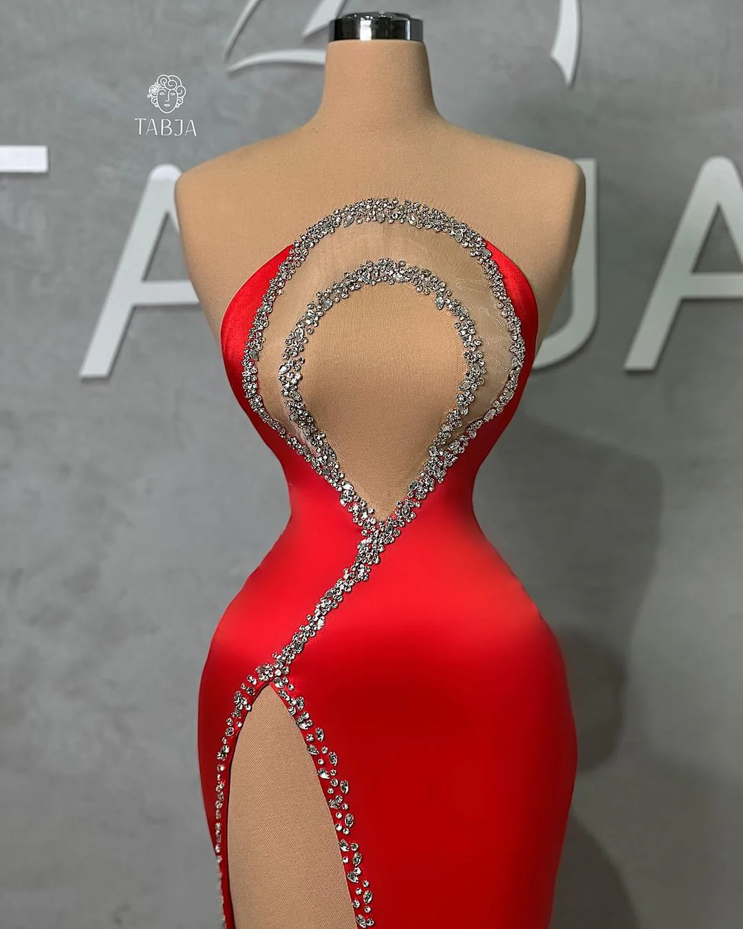 Classic Long Red Mermaid Beading Sleeveless Prom Dresses Long Slit Online - Image 2