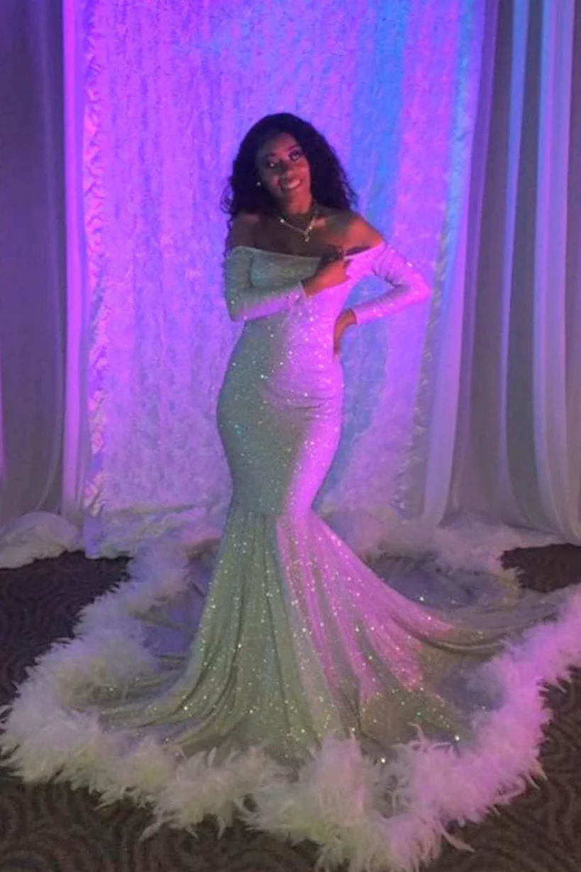 Sexy Long Sleeves Silvery Mermaid Prom Dress Sequins Strapless Long - Image 2