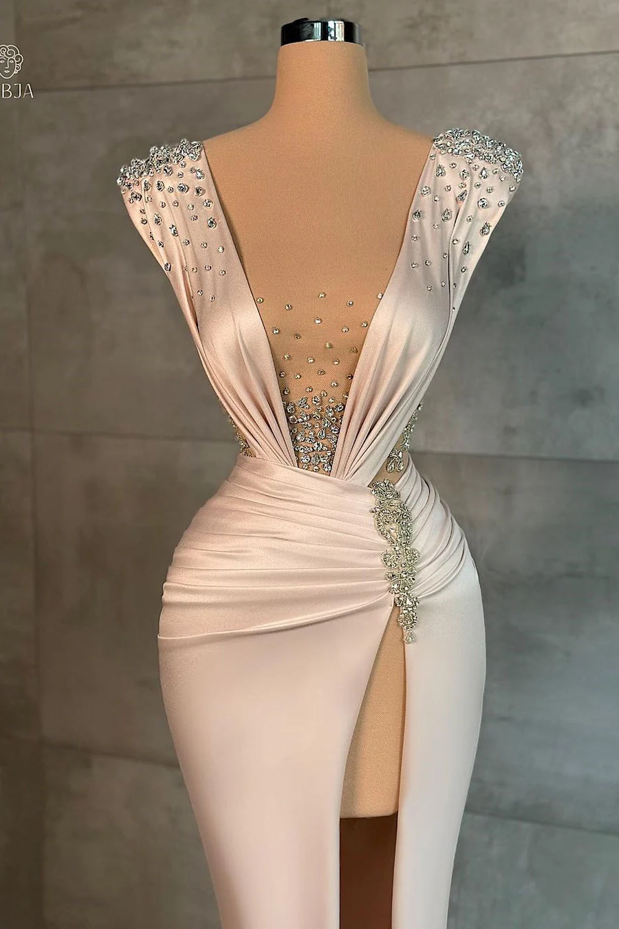 Fashion Long V-neck Split Front Mermaid Evening Prom Dresses With Rhinestones - Image 2