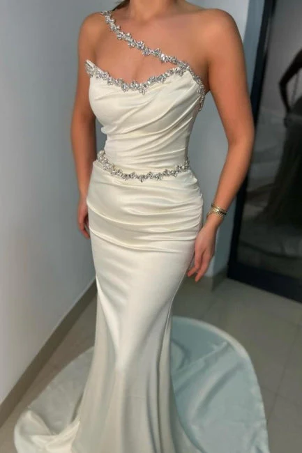Ballbella Designer Mermaid Long White Prom Dresses One-Shoulder Sleeveless - Image 2