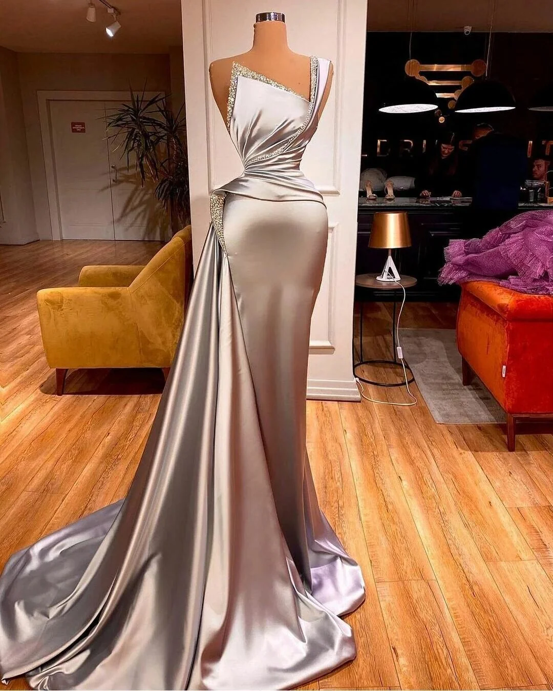 Sexy One Shoulder Mermaid Prom Dress with Sweep Train - Image 3
