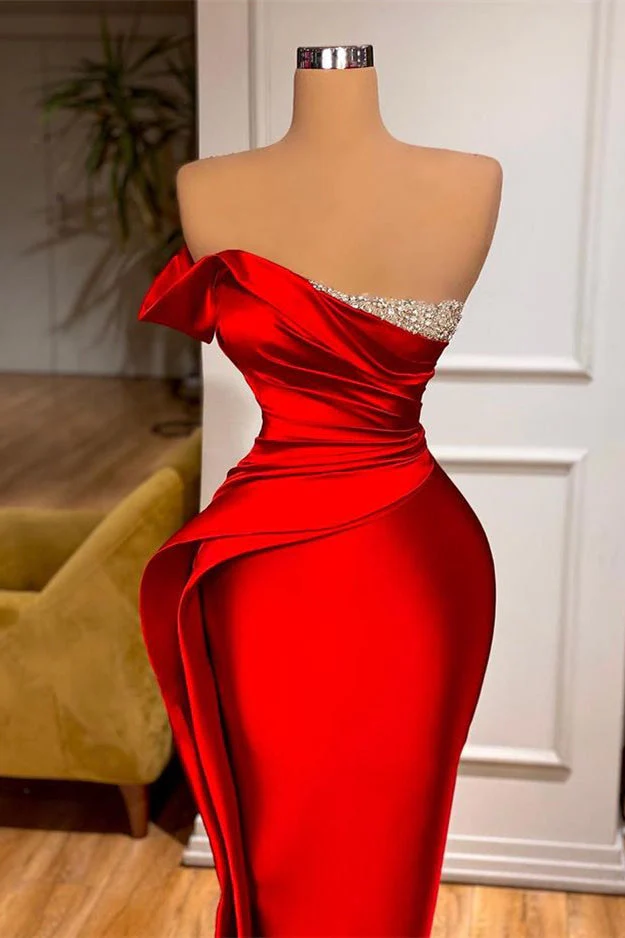 Sexy Red Mermaid Long Prom Dress With Beads Ruffles - Image 2