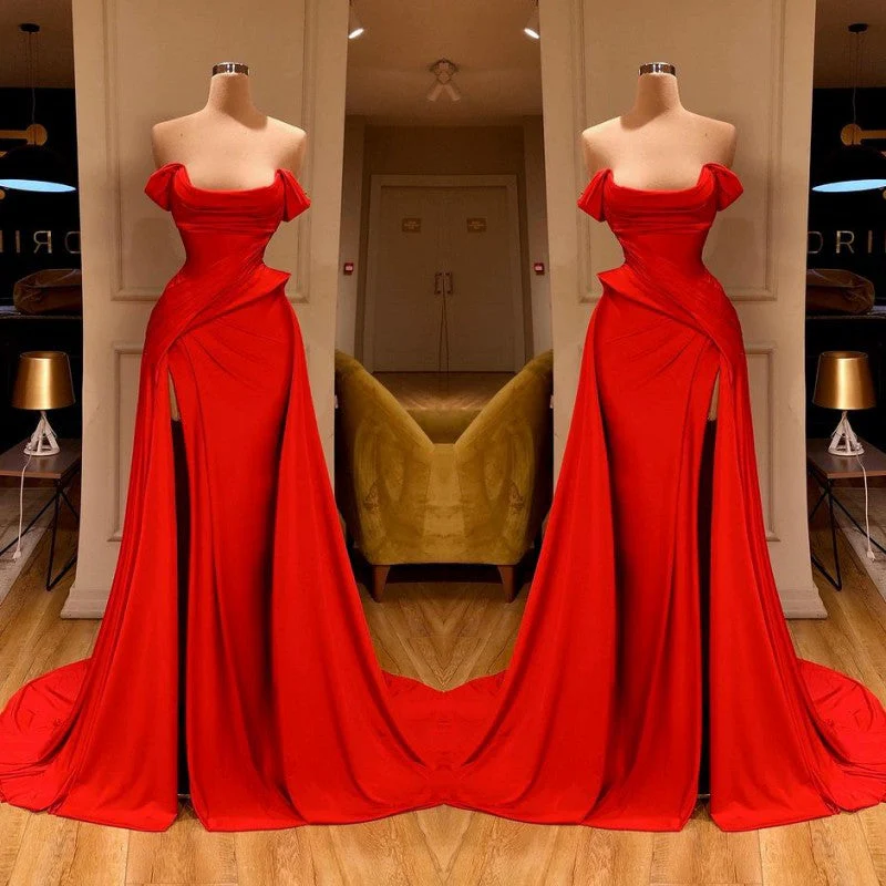 Sexy Red Off-the-Shoulder Long Prom Dress With Split Online - Image 2
