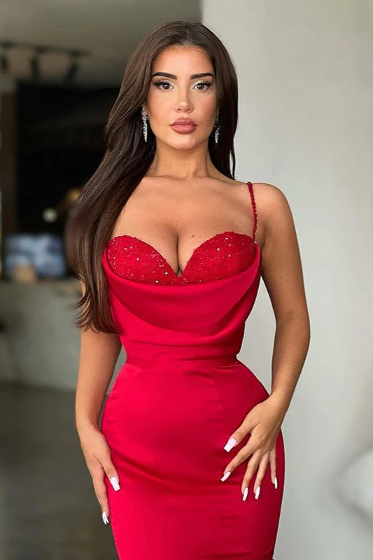 Sexy Red Spaghetti-Straps Mermaid Prom Dress Long On Sale - Image 2