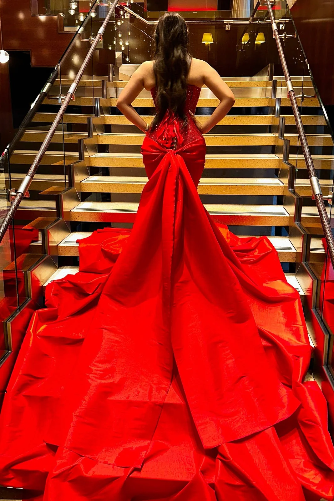 Sexy Red Sweetheart Mermaid Lace Up Sequins Prom Dress - Image 2