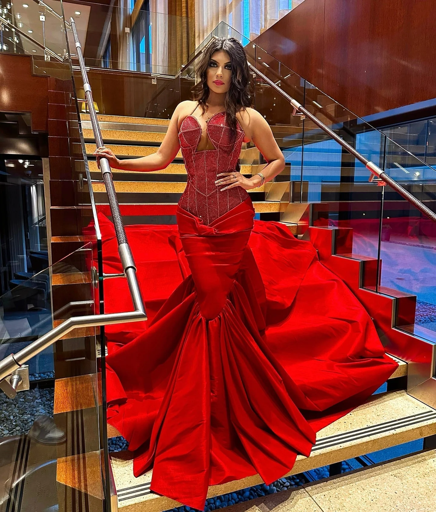 Sexy Red Sweetheart Mermaid Lace Up Sequins Prom Dress - Image 4