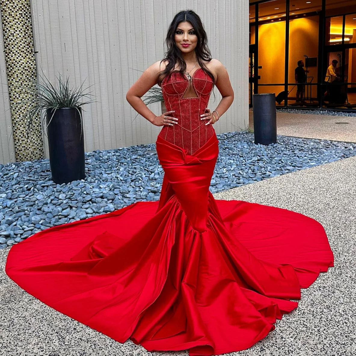 Sexy Red Sweetheart Mermaid Lace Up Sequins Prom Dress - Image 5