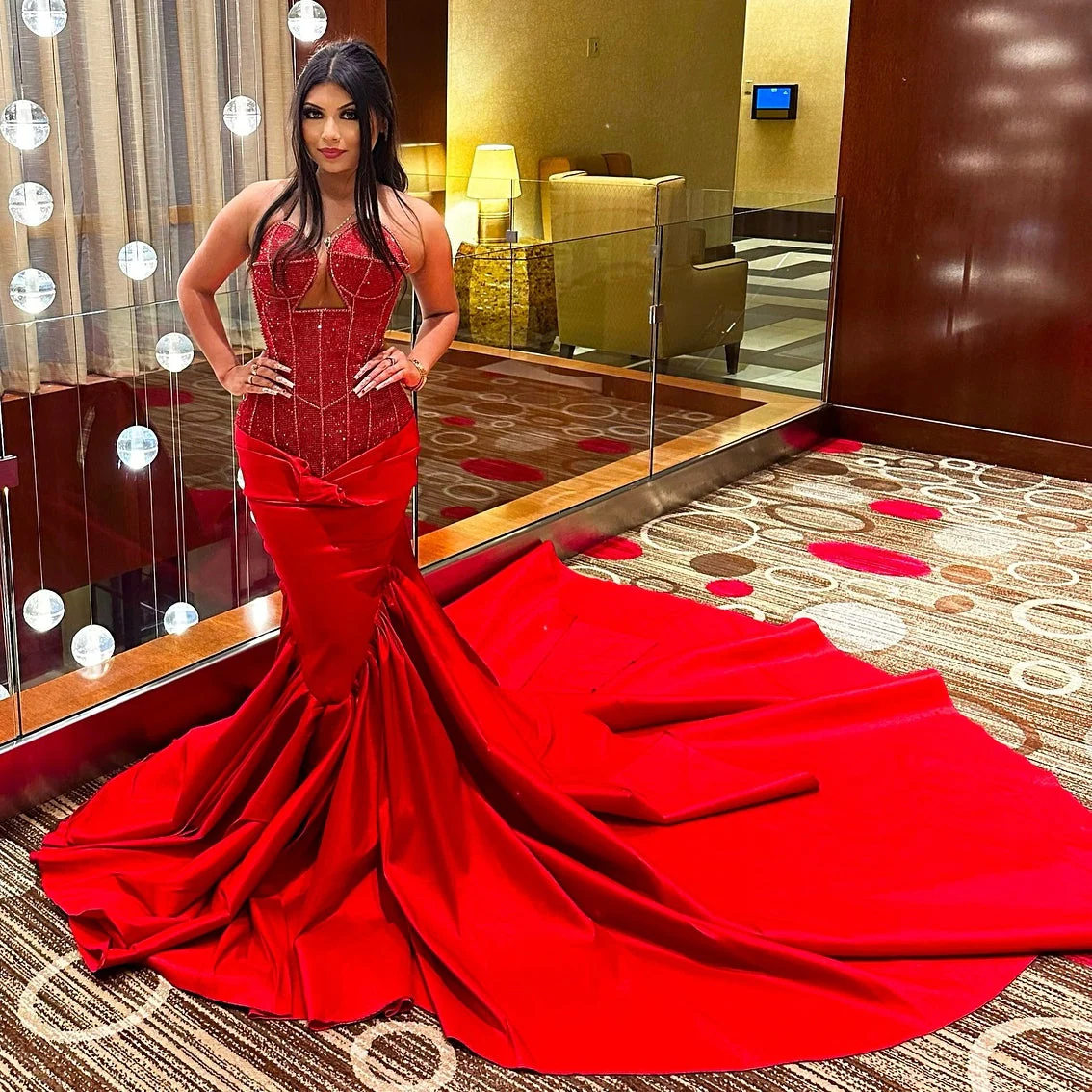 Sexy Red Sweetheart Mermaid Lace Up Sequins Prom Dress - Image 6