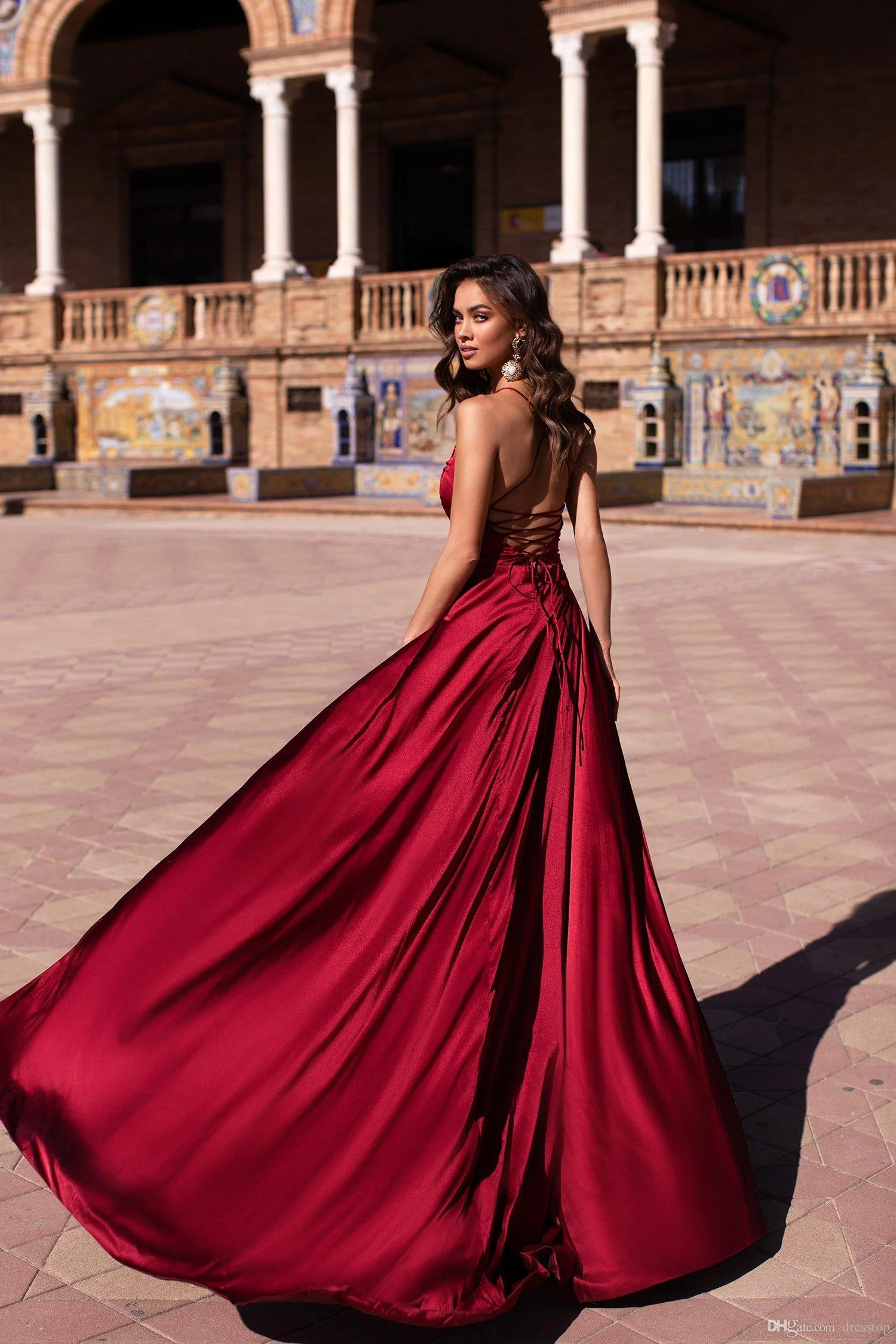 Sexy Red V-neck Spaghetti Straps Prom Dress Long - Image 3