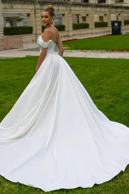 Ballbella Designer Satin Sleeveless Sequined Wedding Dress With Slit Off-the-shoulder - Image 2