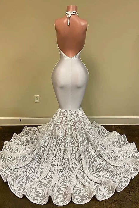 Sexy Hater Deep V-Neck Backless Ivory Prom Dress with Flowers Bottom - Image 3