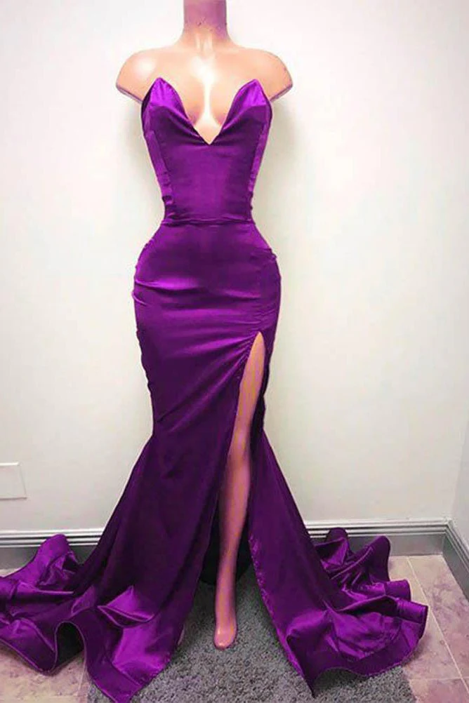 Sexy V-neck Chiffon Mermaid Prom Dress Long With Split Burgundy - Image 3