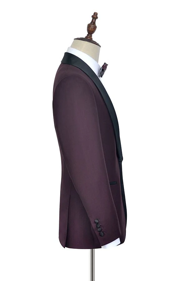 Sharp-looking Black Shawl Collor One Button Burgundy Wedding Suits for Men - Image 4