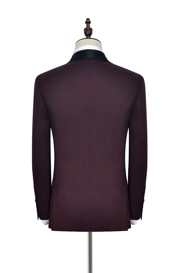 Sharp-looking Black Shawl Collor One Button Burgundy Wedding Suits for Men - Image 5
