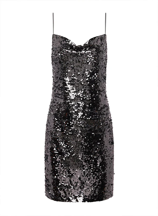 Sheath/Column Cowl Neck Sleeveless Sequined Short/Mini Homecoming Dress With Sequins - Image 4