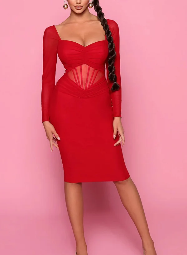 Sheath/Column Long Sleeves Knee-Length Jersey Homecoming Dresses - Image 3