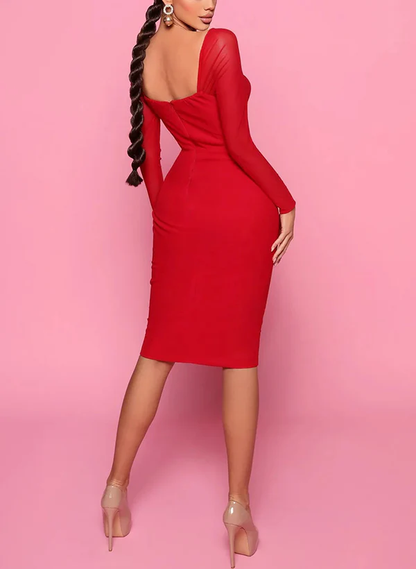 Sheath/Column Long Sleeves Knee-Length Jersey Homecoming Dresses - Image 4