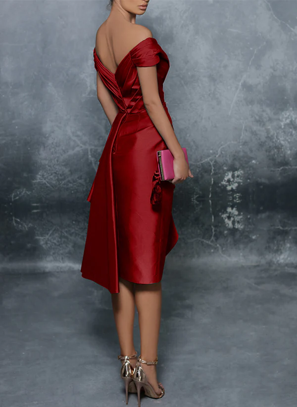 Sheath/Column Off-The-Shoulder Satin Homecoming Dresses With Split Front - Image 2