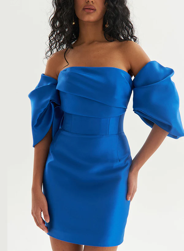 Sheath/Column Off-The-Shoulder Short/Mini Satin Homecoming Dresses - Image 2