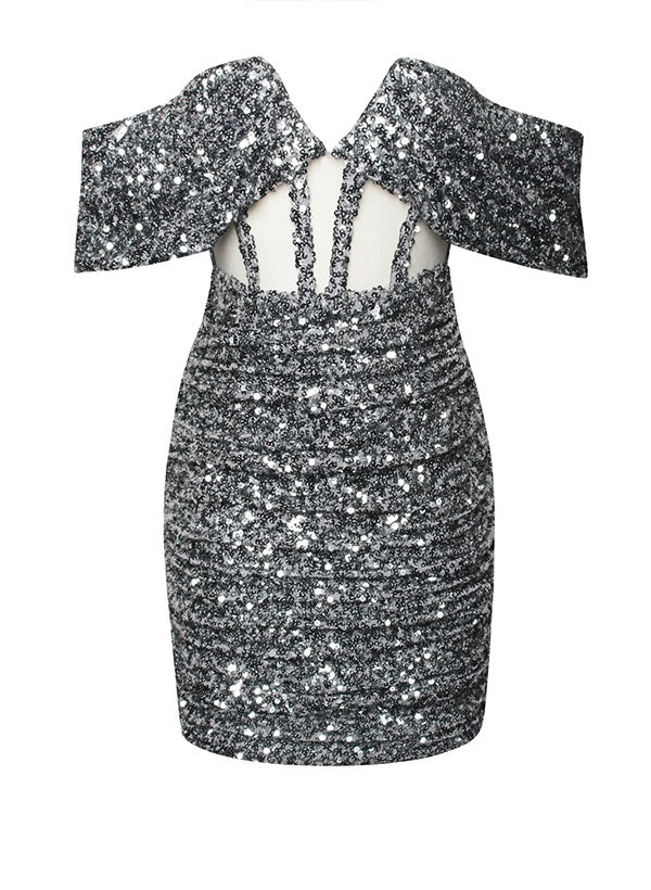 Sheath/Column Off-the-Shoulder Short/Mini Sequined Homecoming Dress - Image 4