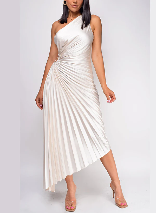 Sheath/Column One-Shoulder Asymmetrical Homecoming Dresses With Pleated - Image 2