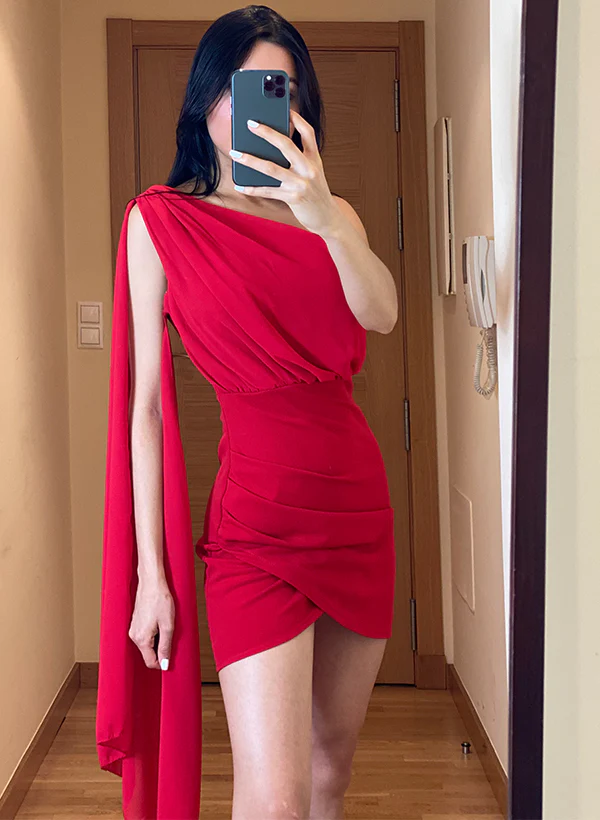 Sheath/Column One-Shoulder Short/Mini Chiffon Homecoming Dresses - Image 2