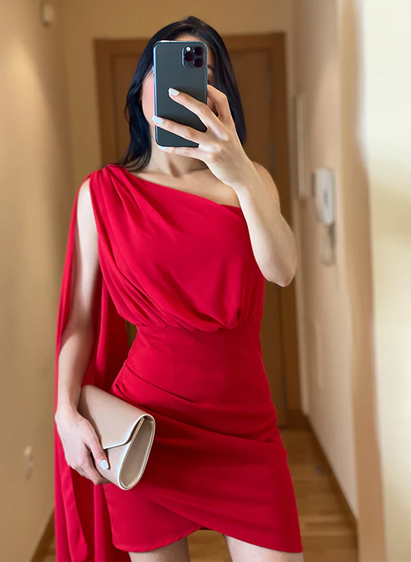 Sheath/Column One-Shoulder Short/Mini Chiffon Homecoming Dresses - Image 3