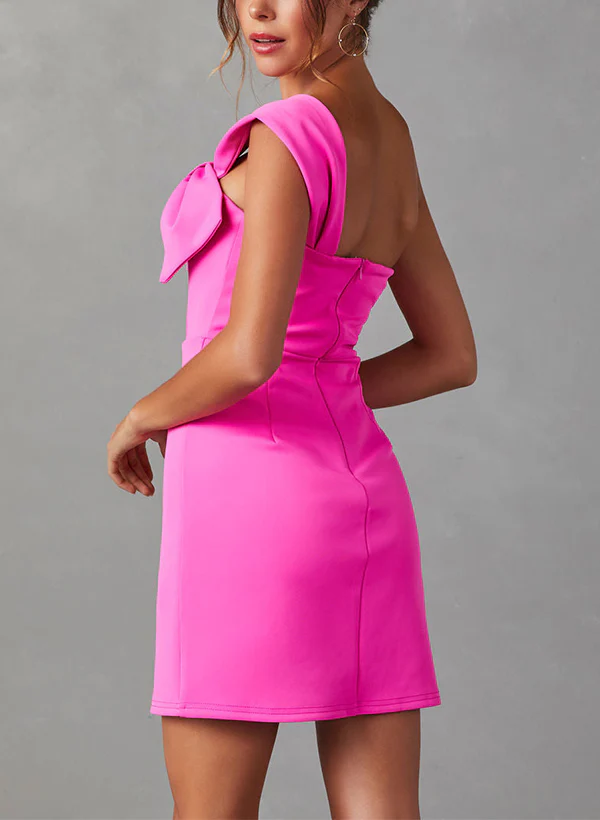 Sheath/Column One-Shoulder Short/Mini Homecoming Dresses With Bow(s) - Image 3