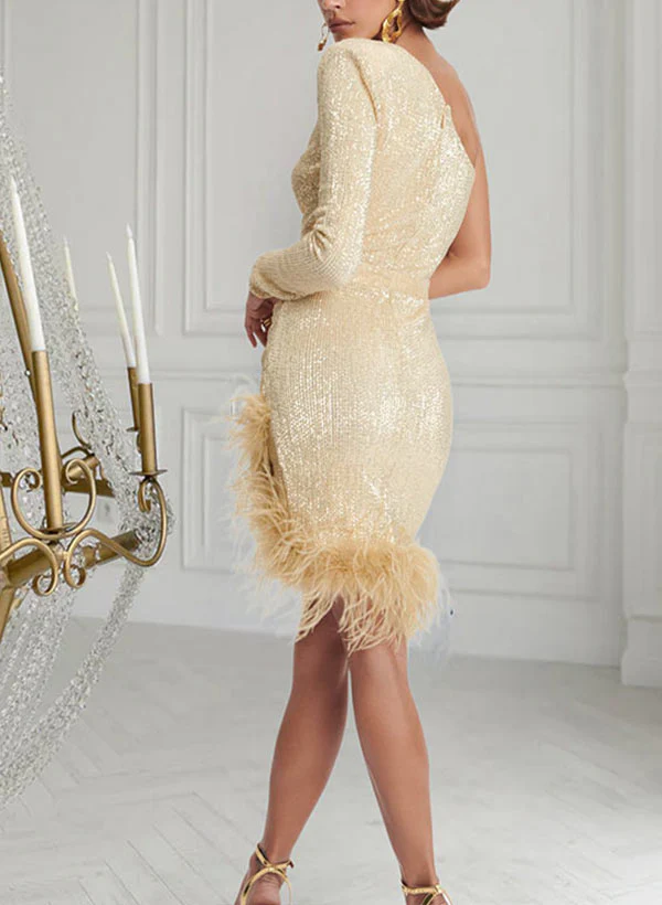 Sheath/Column One-Shoulder Short/Mini Sequined Homecoming Dress - Image 3