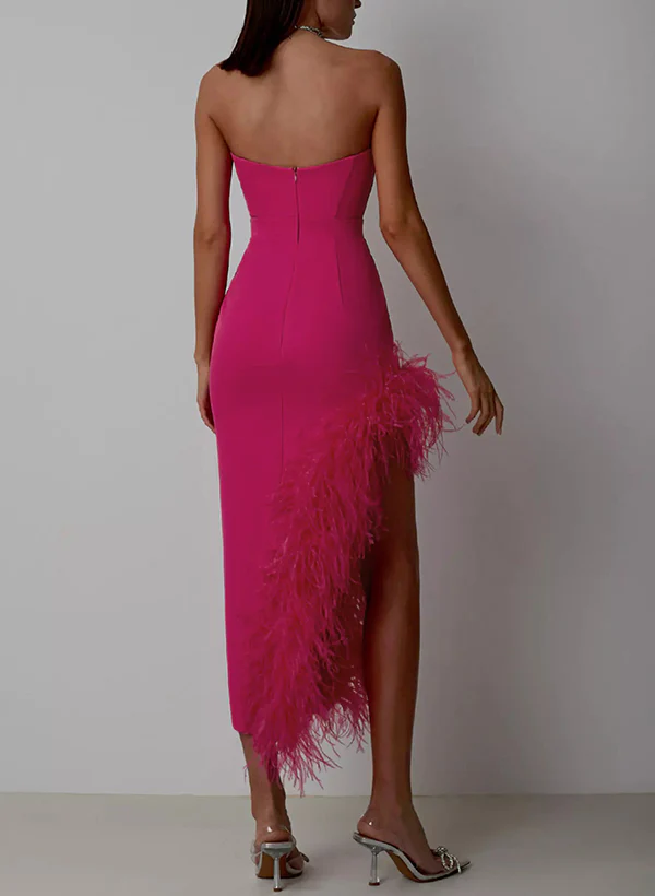 Sheath/Column Strapless Asymmetrical Elastic Satin Homecoming Dresses - Image 2