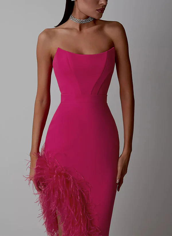 Sheath/Column Strapless Asymmetrical Elastic Satin Homecoming Dresses - Image 3