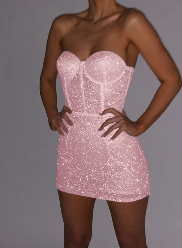 Sheath/Column Sweetheart Sleeveless Short/Mini Sequined Homecoming Dresses - Image 15