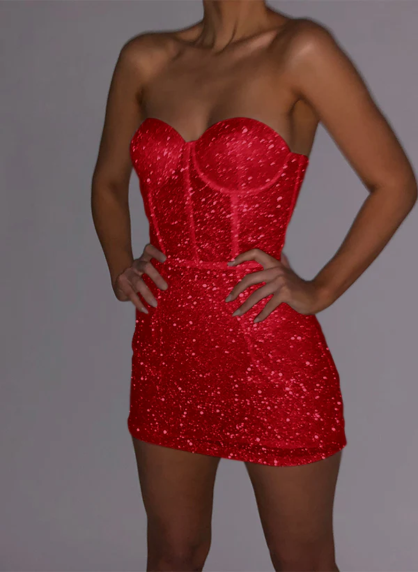 Sheath/Column Sweetheart Sleeveless Short/Mini Sequined Homecoming Dresses - Image 16