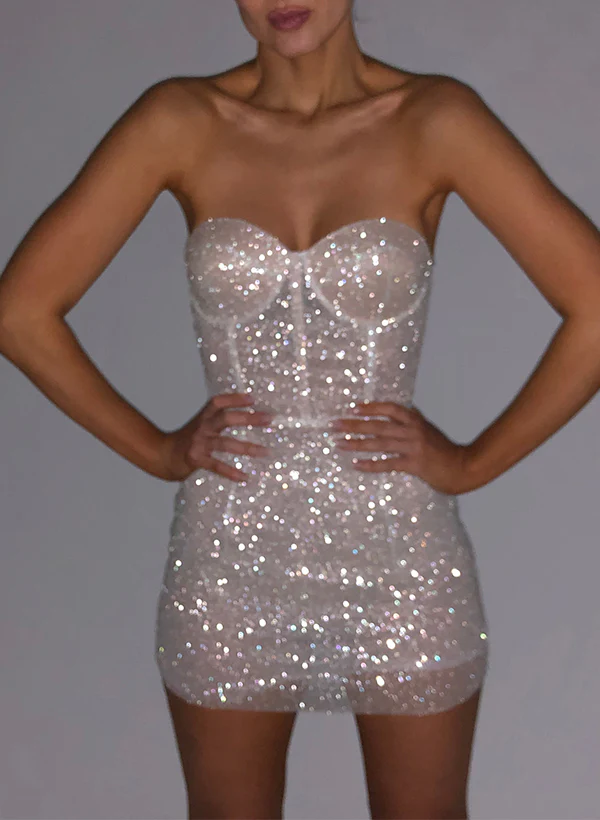 Sheath/Column Sweetheart Sleeveless Short/Mini Sequined Homecoming Dresses - Image 2