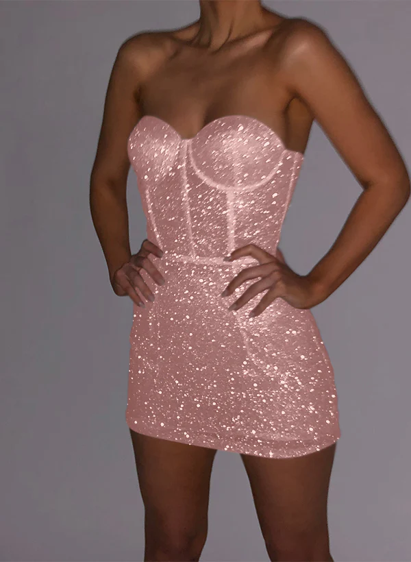 Sheath/Column Sweetheart Sleeveless Short/Mini Sequined Homecoming Dresses - Image 29