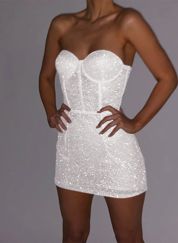 Sheath/Column Sweetheart Sleeveless Short/Mini Sequined Homecoming Dresses - Image 32