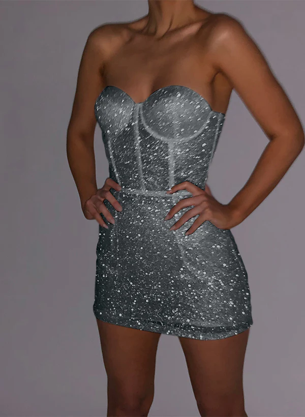 Sheath/Column Sweetheart Sleeveless Short/Mini Sequined Homecoming Dresses - Image 35
